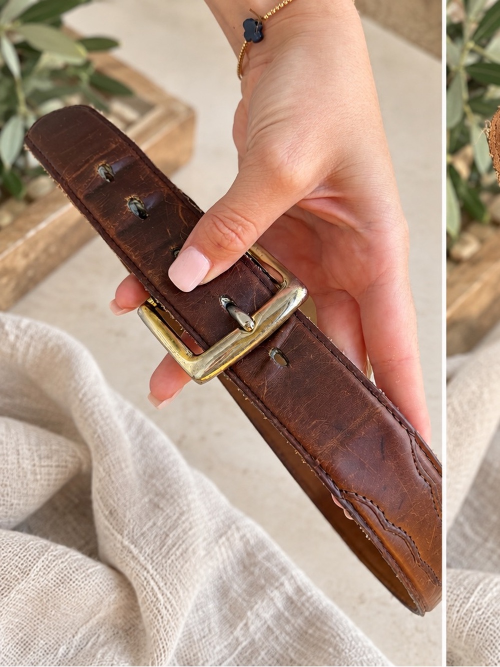 100% real Leather brown Belt - Classic western Style
